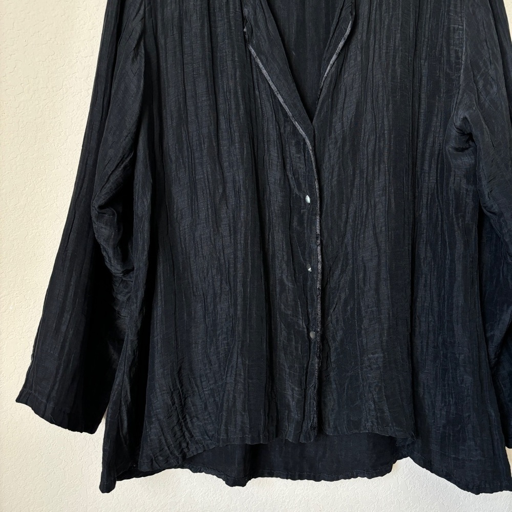 Cynthia Ashby Silk Linen Crinkle Textured Lagenlook Button Down Jacket - Picture 5 of 14